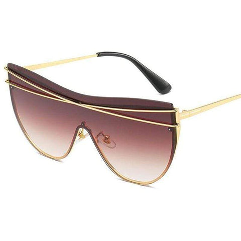 Gradient Brown One Piece Sunglasses Women  Luxury Brand Glasses Metal Cross Designer Shades Big Sunglass UV400