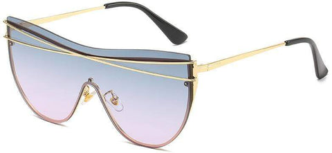 Gradient Brown One Piece Sunglasses Women  Luxury Brand Glasses Metal Cross Designer Shades Big Sunglass UV400