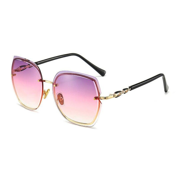 Fashion Oversize Frameless Metal Square Luxury Eyewear Summer Outdoor Delicate Lady Sunglasses