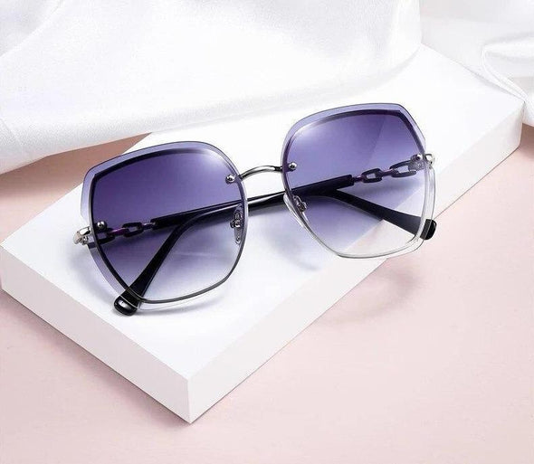 Fashion Oversize Frameless Metal Square Luxury Eyewear Summer Outdoor Delicate Lady Sunglasses