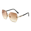 Fashion Oversize Frameless Metal Square Luxury Eyewear Summer Outdoor Delicate Lady Sunglasses