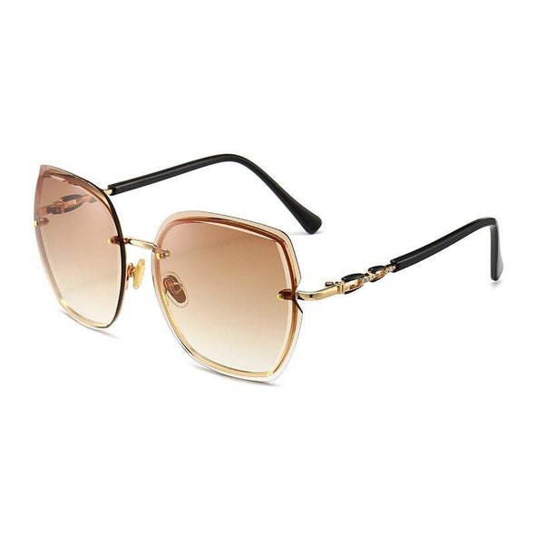 Fashion Oversize Frameless Metal Square Luxury Eyewear Summer Outdoor Delicate Lady Sunglasses