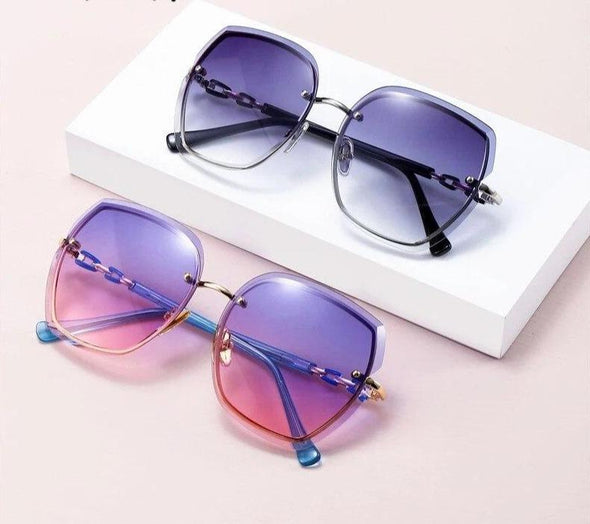 Fashion Oversize Frameless Metal Square Luxury Eyewear Summer Outdoor Delicate Lady Sunglasses