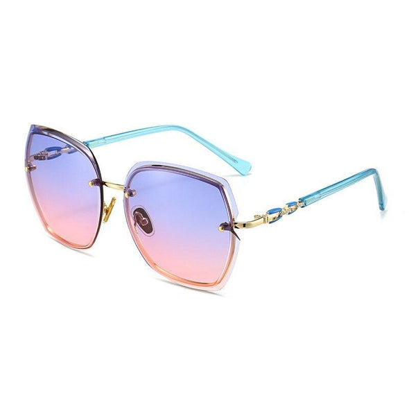 Fashion Oversize Frameless Metal Square Luxury Eyewear Summer Outdoor Delicate Lady Sunglasses