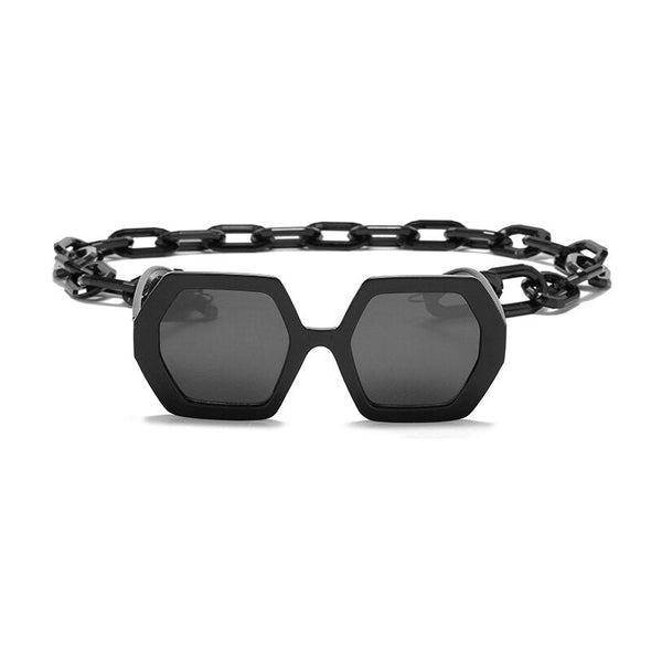 Fashion Punk Square Sunglasses Women Vintage Unique Chain Polygon ]Female Shades Large Frame