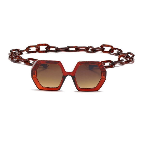 Fashion Punk Square Sunglasses Women Vintage Unique Chain Polygon ]Female Shades Large Frame