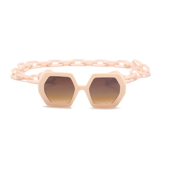 Fashion Punk Square Sunglasses Women Vintage Unique Chain Polygon ]Female Shades Large Frame