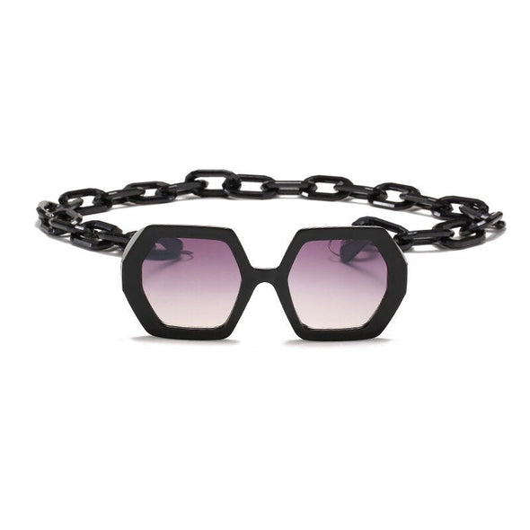 Fashion Punk Square Sunglasses Women Vintage Unique Chain Polygon ]Female Shades Large Frame