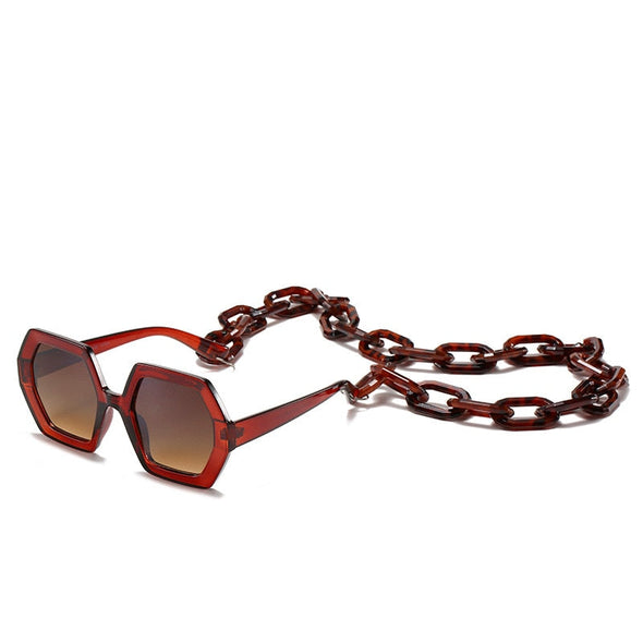 Fashion Punk Square Sunglasses Women Vintage Unique Chain Polygon ]Female Shades Large Frame