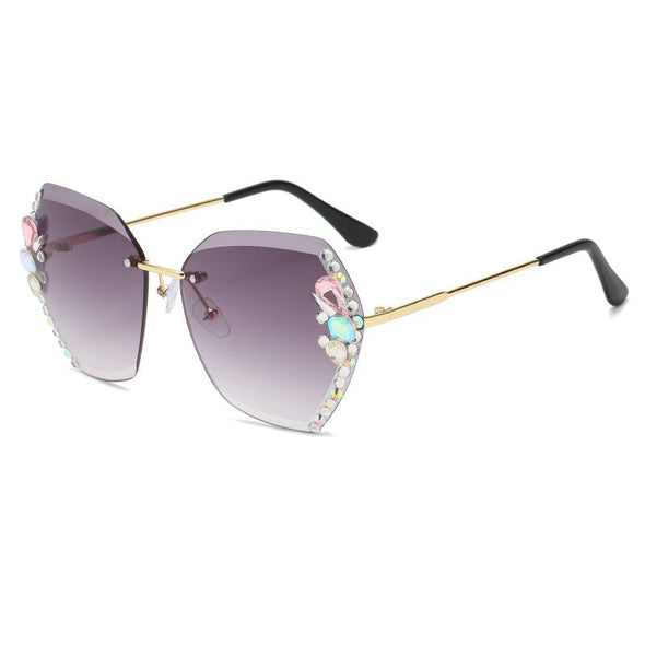Fashion Rimless Diamond Sunglasses Women UV400 Rhinestone Female Vintage Gradient Sunglass