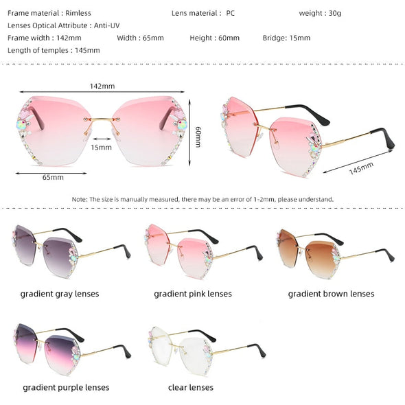 Fashion Rimless Diamond Sunglasses Women UV400 Rhinestone Female Vintage Gradient Sunglass