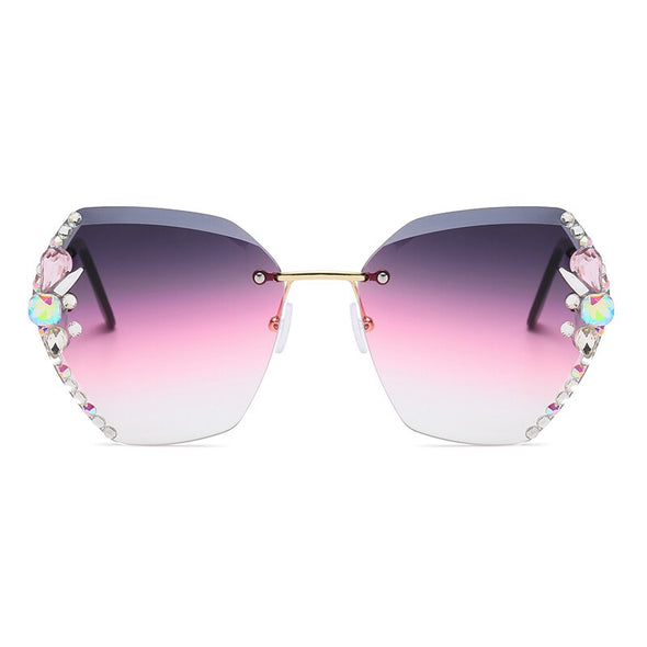 Fashion Rimless Diamond Sunglasses Women UV400 Rhinestone Female Vintage Gradient Sunglass