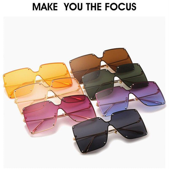 Fashion Square Sunglasses Women Designer 2021 Trend New Alloy Frame Oversize Gradient Shades