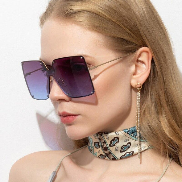 Fashion Square Sunglasses Women Designer 2021 Trend New Alloy Frame Oversize Gradient Shades