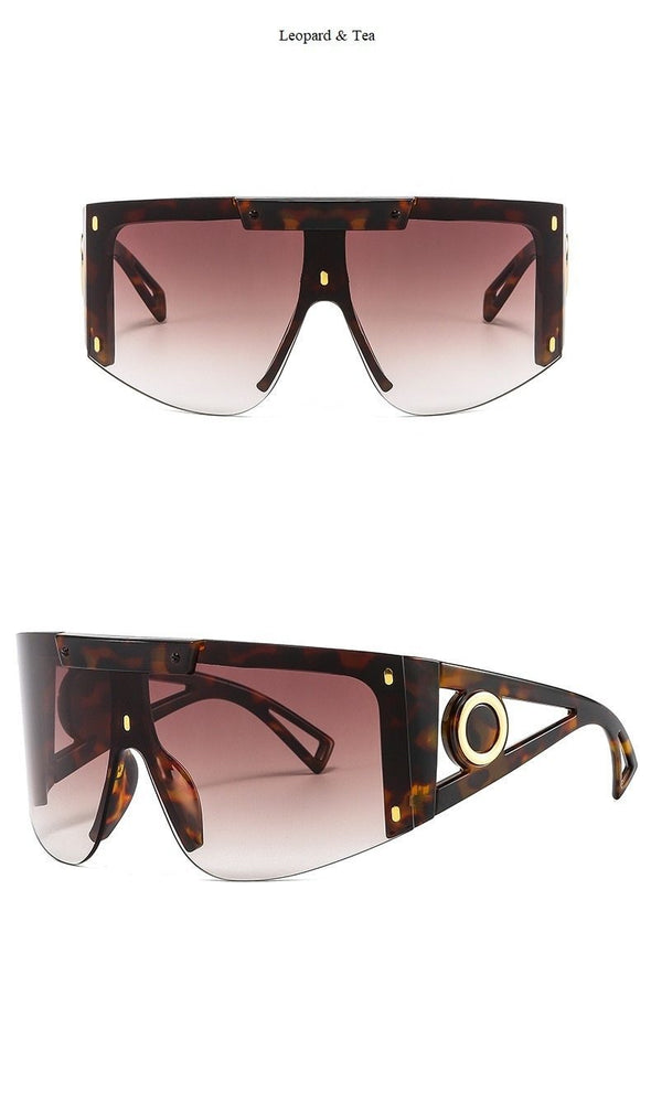 New Luxury Brand One Piece Oversized Sunglasses For Women Vintage Arched Square Sun Glasses Men Wide Leg Rimless Eyewear