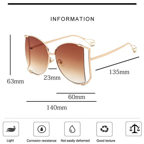 2021 New Brand Pearls Half Round Sunglasses Women Fashion Big Frame Gradient Sun Glasses Female Oculos Unisex Eyewear