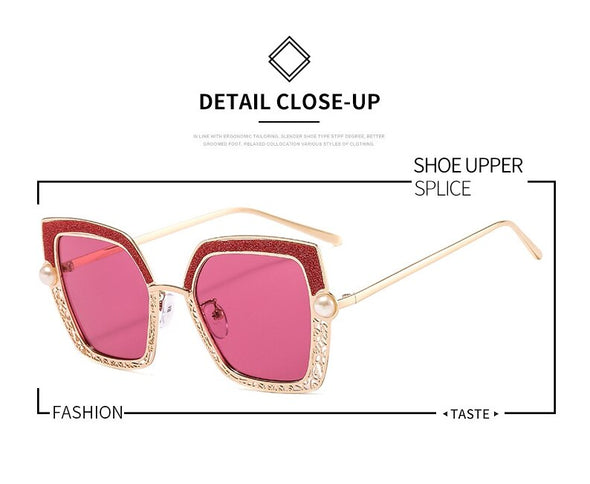 Cat Eye Pearl Hollow Luxury Sunglasses Metal Frame Men Women Fashion Shades UV400 Vintage Glasses