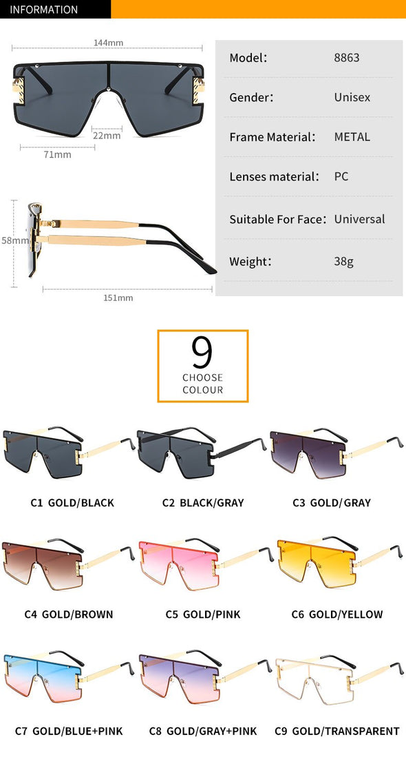 New Men Women Goggle PC Gradients Lens Golden Frame Sunglasses