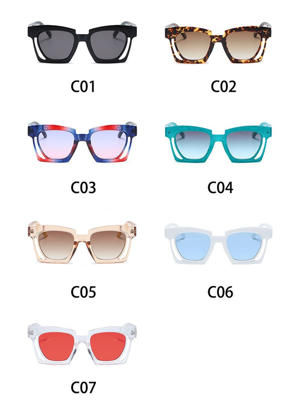 Blue Red Square Sunglasses 2021 Fashion Women's Vintage Shades