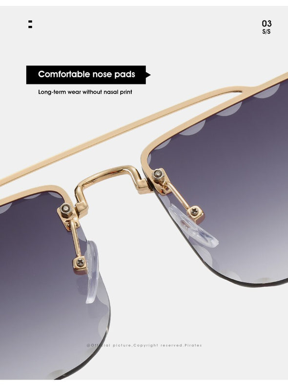 Vintage Women Sunglasses Cutting Lens Gradient Glasses Lace Rectangle Sun Glasses For Ladies Metal Frame Lunette