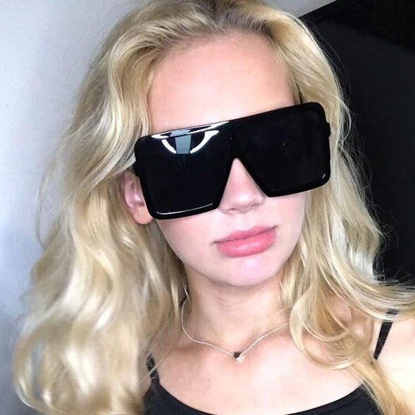 Black Sunglasses Women Square Flat Top Oversized Vintage Retro big frame fashion sunglasses feminine black female glasses