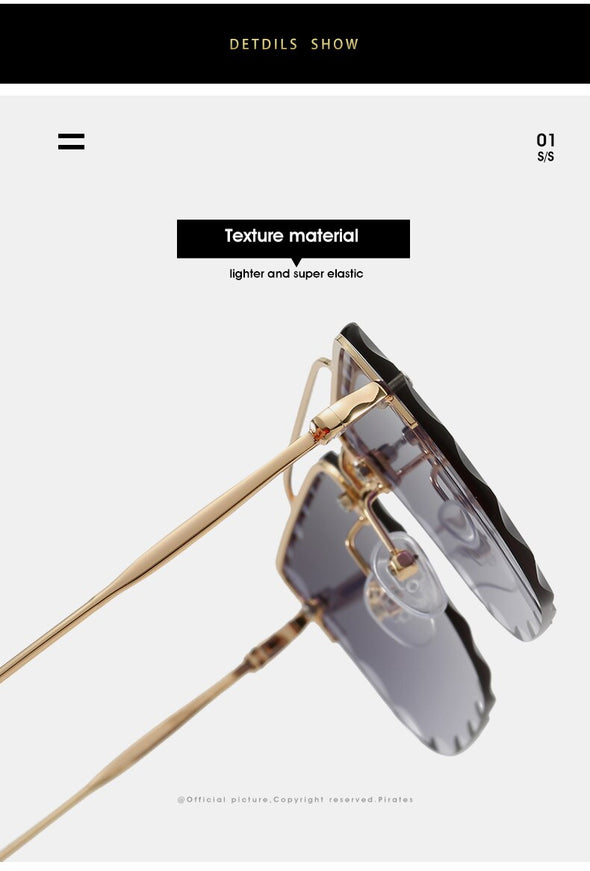 Vintage Women Sunglasses Cutting Lens Gradient Glasses Lace Rectangle Sun Glasses For Ladies Metal Frame Lunette
