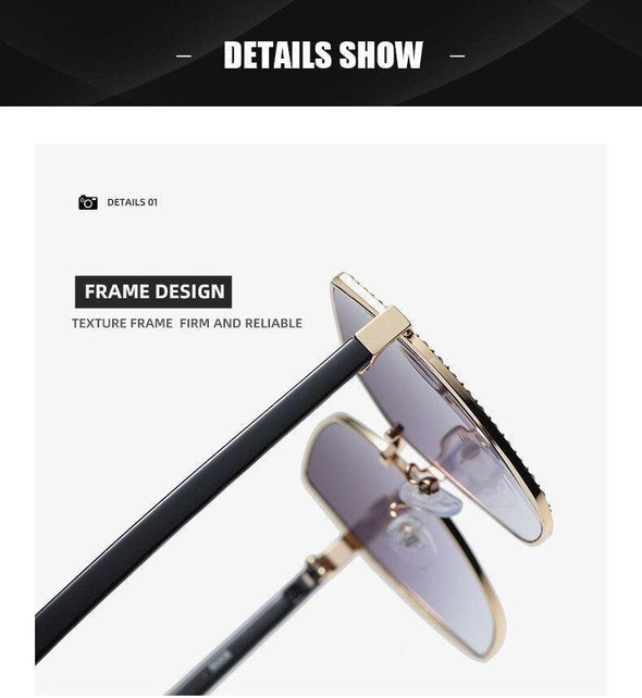 Women Oversized Square Sun Glasses Fashion Imitation Rhinestones Gradient Sunglass