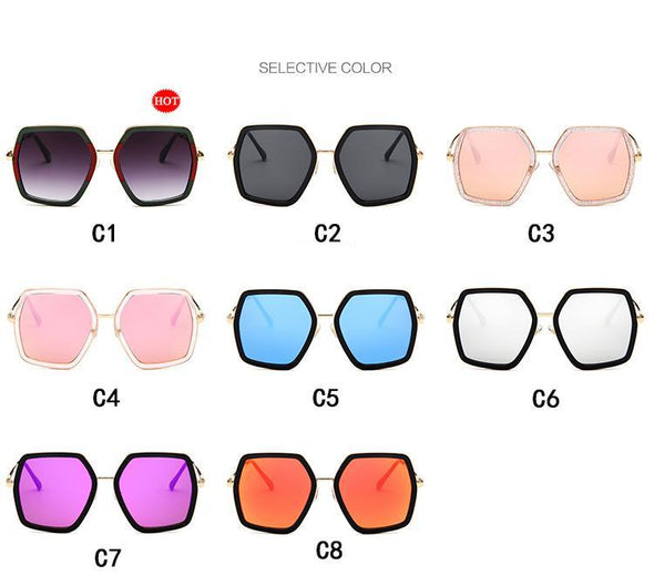 Oversized Women's  Brand Designer Vintage Shiny Black Square Sun Glasses