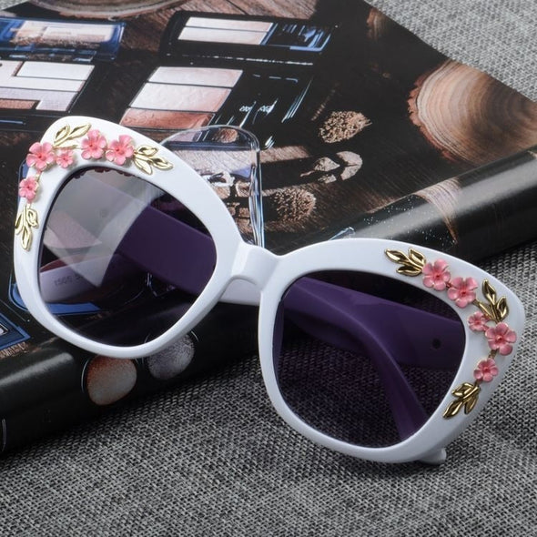 Queen Cat Eye Sunglasses for Women Rose Flower Vintage Girls Oculos De Sol Oversize Brand Design Women Sun glasses