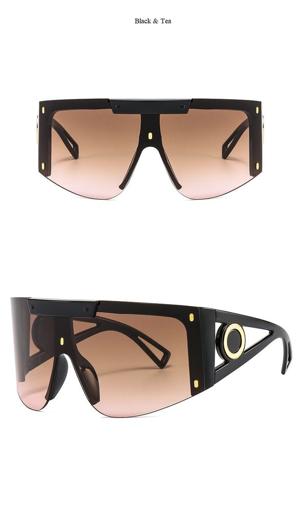 New Luxury Brand One Piece Oversized Sunglasses For Women Vintage Arched Square Sun Glasses Men Wide Leg Rimless Eyewear