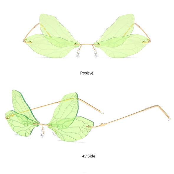 Vintage Butterfly Rimless Women Sunglasses Colorful Wing Frame Summer Fashion Eyeglasses UV400 Protective Shades Cycling Glasses