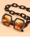 Fashion Punk Square Sunglasses Women Vintage Unique Chain Polygon ]Female Shades Large Frame