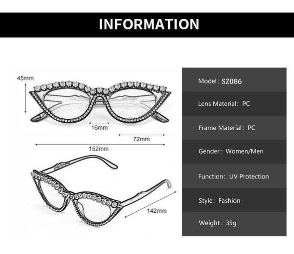 Small Cat Eye Diamond  Fashion Rhinestone Sun Glasses