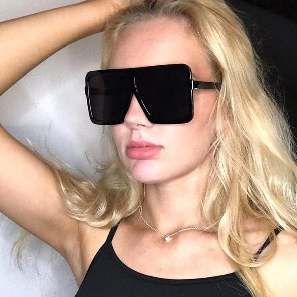 Black Sunglasses Women Square Flat Top Oversized Vintage Retro big frame fashion sunglasses feminine black female glasses