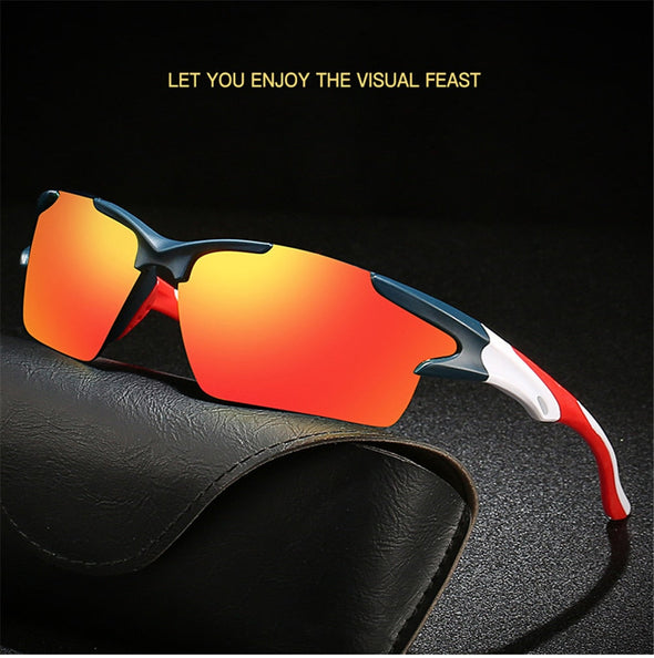 Men Mirror Red Sunglasses Black Frame Sports Goggles Women Cycling UV400 Unisex Bicycle Riding
