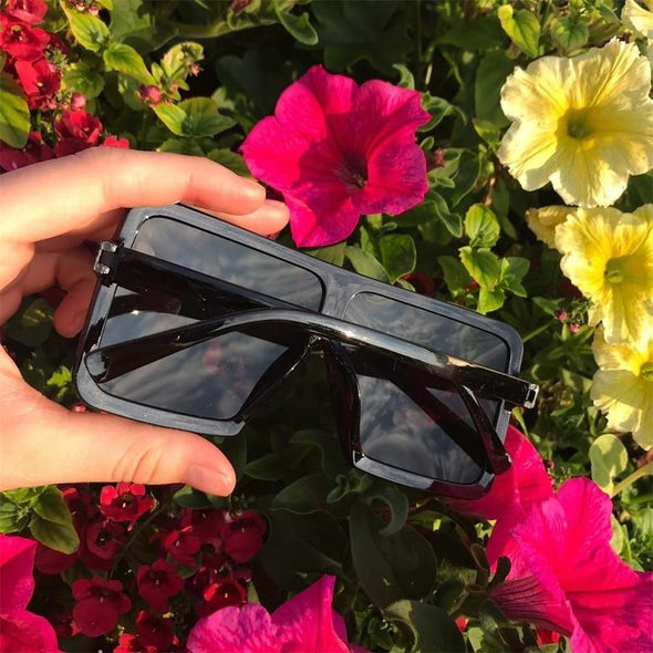 Black Sunglasses Women Square Flat Top Oversized Vintage Retro big frame fashion sunglasses feminine black female glasses