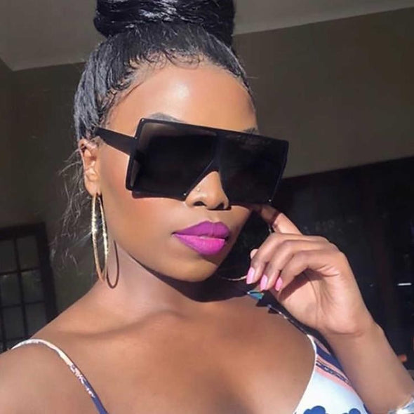 Black Sunglasses Women Square Flat Top Oversized Vintage Retro big frame fashion sunglasses feminine black female glasses