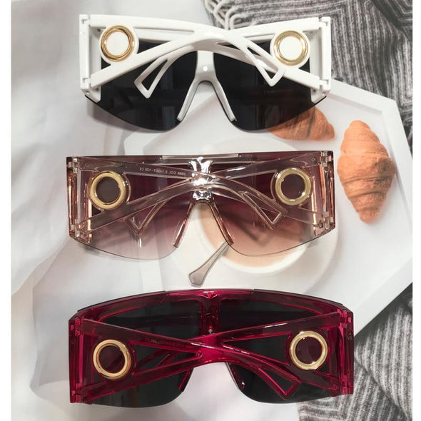 New Luxury Brand One Piece Oversized Sunglasses For Women Vintage Arched Square Sun Glasses Men Wide Leg Rimless Eyewear