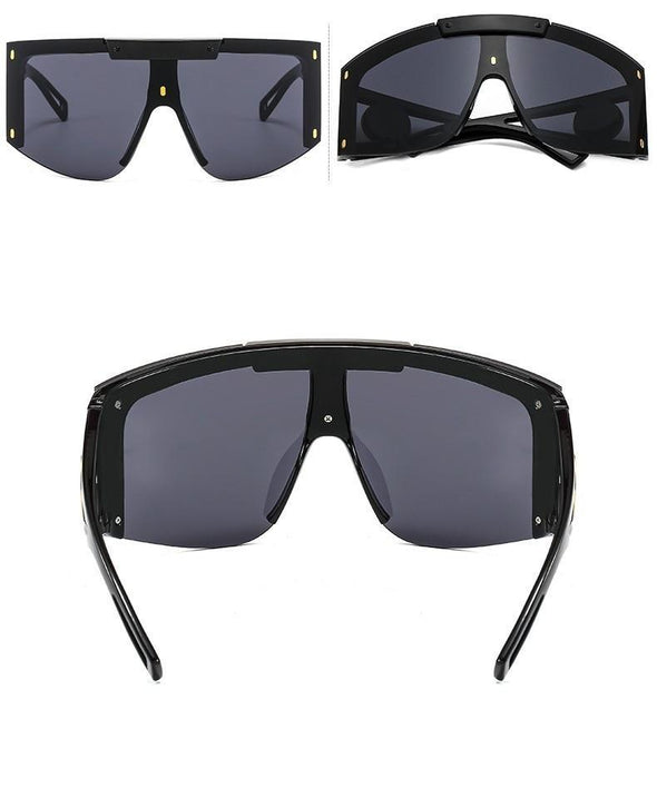 New Luxury Brand One Piece Oversized Sunglasses For Women Vintage Arched Square Sun Glasses Men Wide Leg Rimless Eyewear