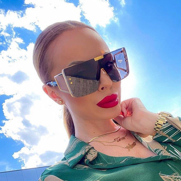 Vintage Flat Top One Piece Sunglasses Sun Glasses Women Men Fashion Oversized Square Gradient Eyeware  Driving Travel