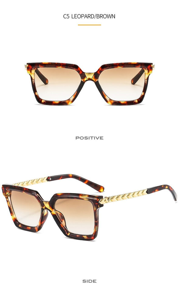 2021 New Fashion Cat Eye Sunglasses Women Men Leopard Black Gradient Lens Metal Luxury Frame Brand Designer Square Sunglasses