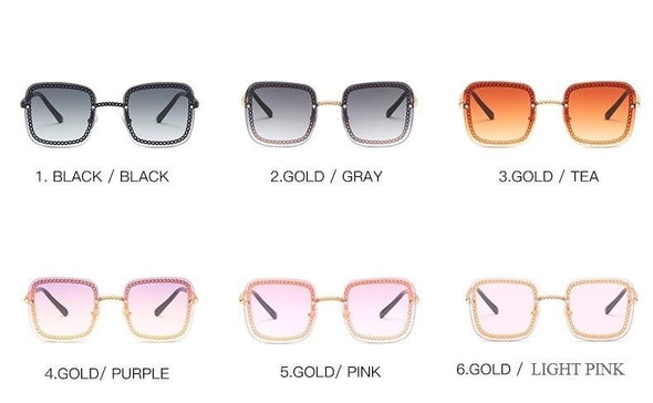 New Fashion Unique Metal Chain Sunglasses Women Brand Designer Vintage Square Sun Glasses Sent With No Chain