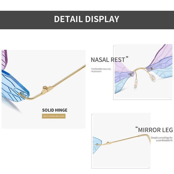 Vintage Butterfly Rimless Women Sunglasses Colorful Wing Frame Summer Fashion Eyeglasses UV400 Protective Shades Cycling Glasses