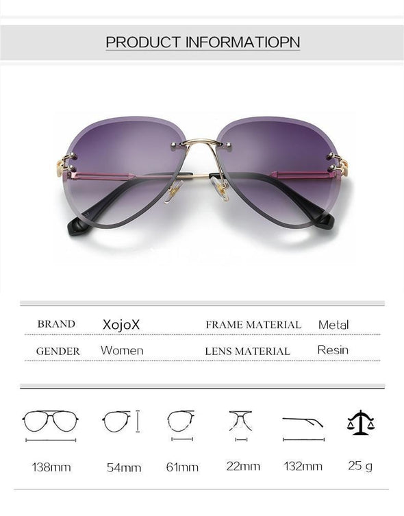 Rimless Sunglasses Metal Gradient Shades Cutting Lens Goggles  UV400