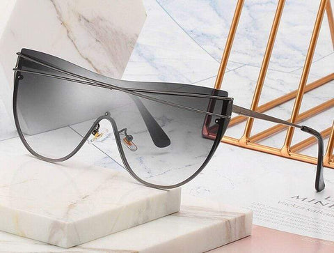 Gradient Brown One Piece Sunglasses Women  Luxury Brand Glasses Metal Cross Designer Shades Big Sunglass UV400