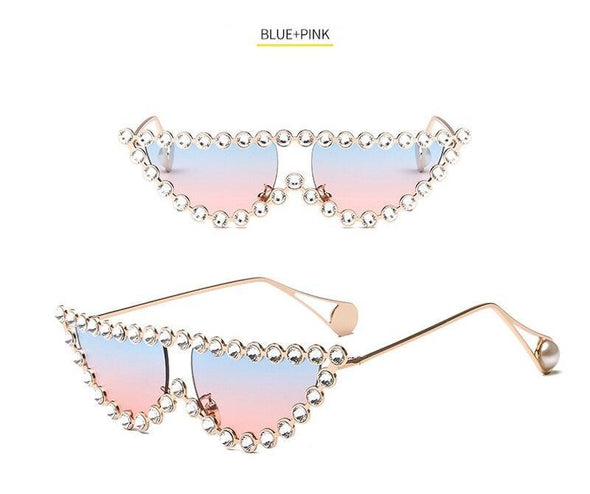 Fashion Cat Eye Diamond Sunglasses Women Luxury Brand Vintage Triangle Shades Rhinestone Metal Sun Glasses For Female UV400