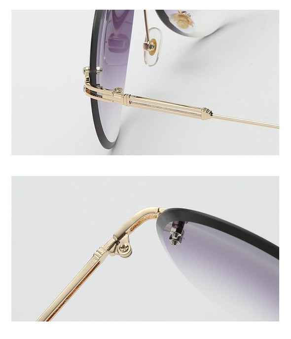 Rimless Sunglasses Metal Gradient Shades Cutting Lens Goggles  UV400
