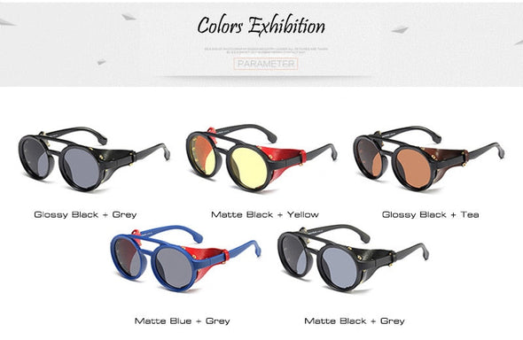 Leather Retro Rivet Round Punk Sunglasses Men Vintage Steampunk Shades Women