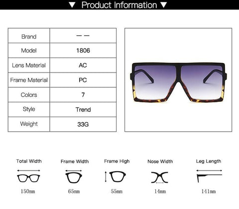 Women Sexy Leopard Big Flat Frame Sunglasses