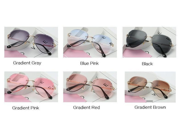 Rimless Sunglasses Metal Gradient Shades Cutting Lens Goggles  UV400